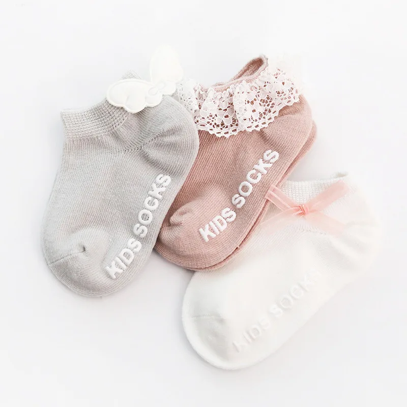 3 пар/лот, носки для малышей нескользящие носки для новорожденных девочек Нескользящие носки для новорожденных из хлопка, короткие носки - Цвет: Grey