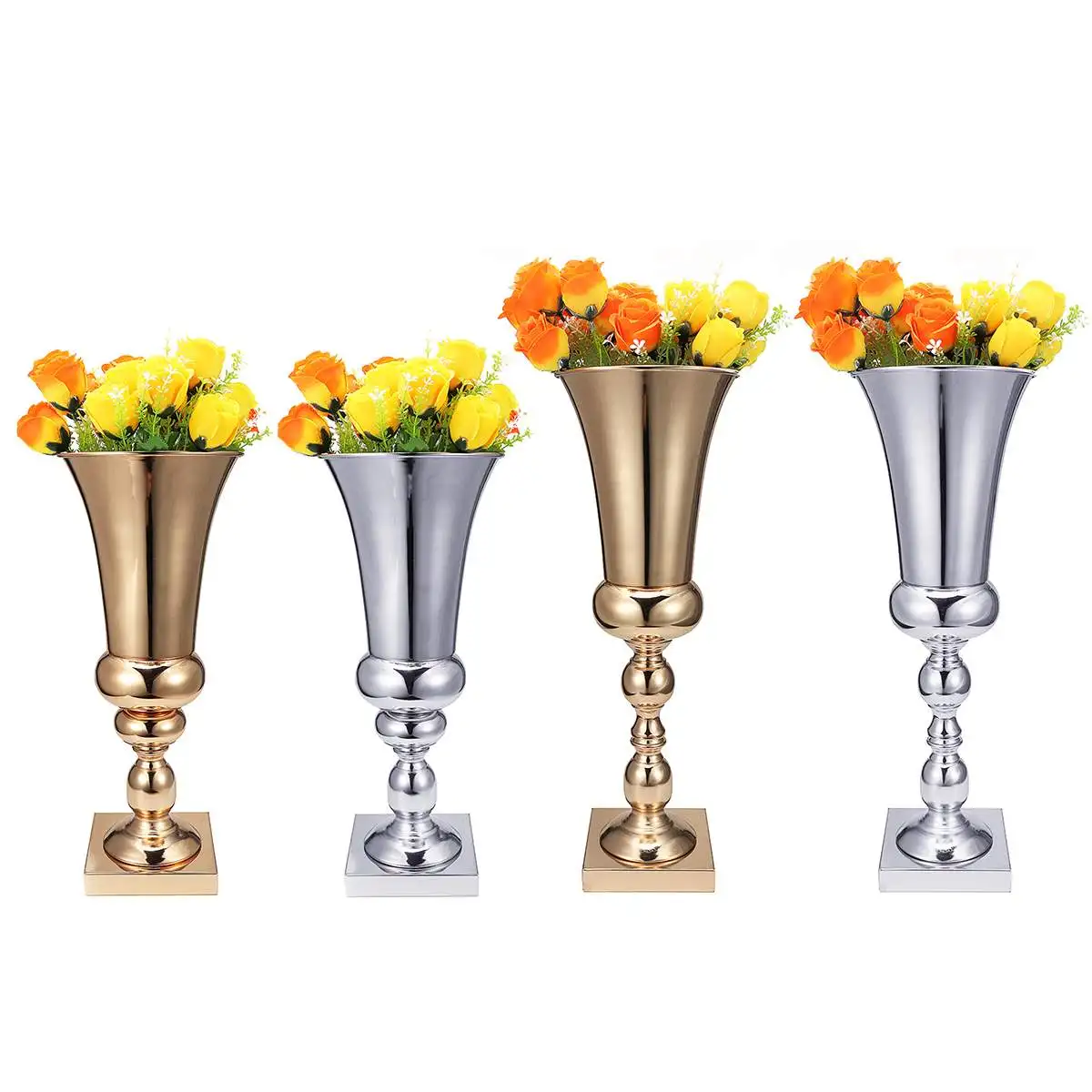 

47/54cm Golden Vase Wedding Decorations Props Road Sign Electroplate Iron Art Vases Square Base Trophy Table Ornament Home Decor