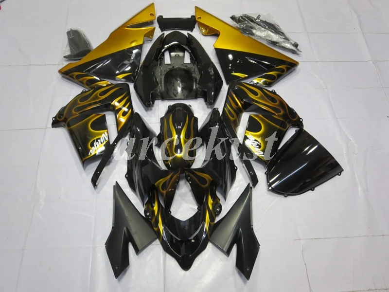 4 подарки ABS мотоцикл обтекатели комплект для Kawasaki Ninja ZX-10R ZX10R 2004 2005 04 05 Кузов Набор Белый Зеленый - Цвет: golden flame