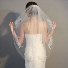 White/Ivory Wedding Veil Mid-Length Lace Appliques Bridal Veil with comb Wedding Accessories Sequins Veu De Noiva
