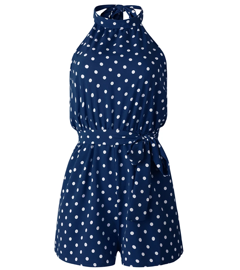 2020 Bohemian jumpsuit women summer print beach women playsuit wave point sleeveless backless sexy short ladies rompers DR282 (23)