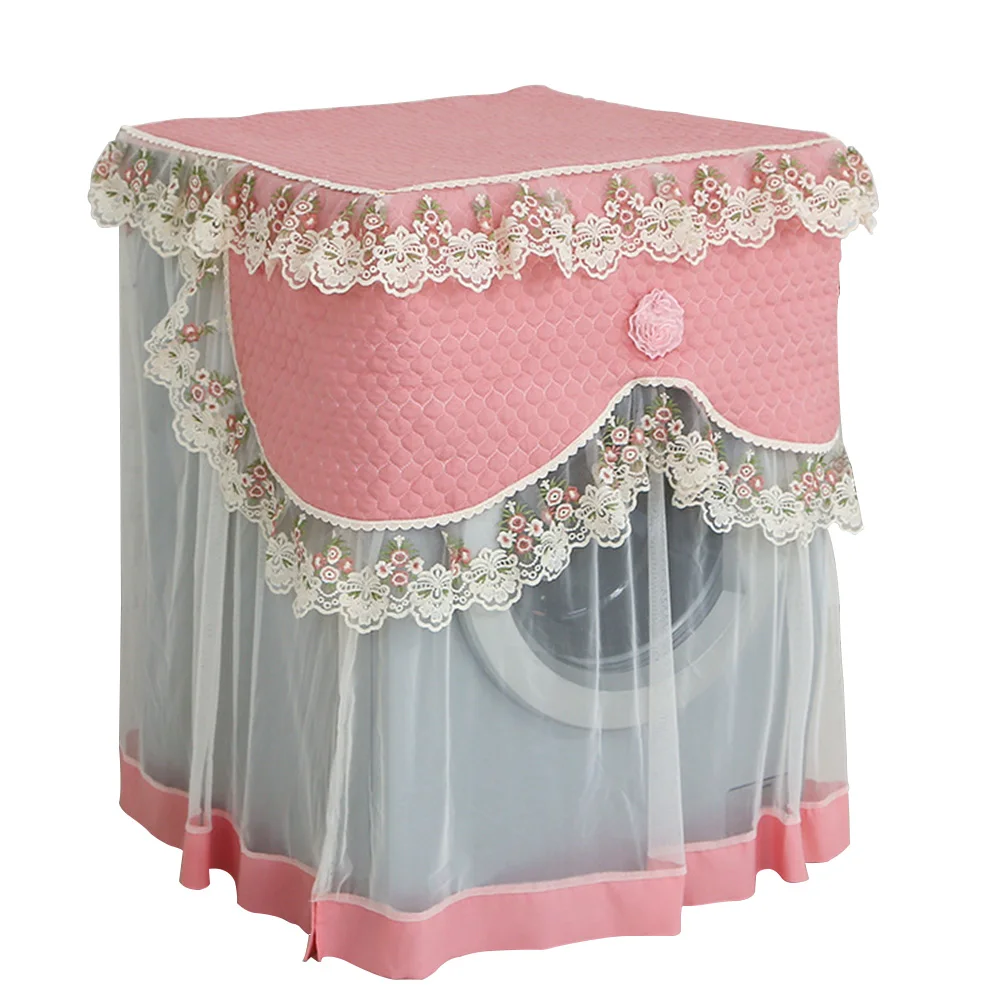 Rose Pink Прочный чехол для ванной комнаты, для стирки, мягкий чехол для стиральной машины, цветочное украшение, полная защита, пылезащитный, кружевной, с оборками спереди - Цвет: Rose Pink