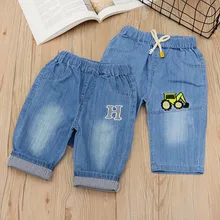 Детская одежда; коллекция года; летние джинсовые шорты для мальчиков с вышивкой; эластичные брюки 3b06