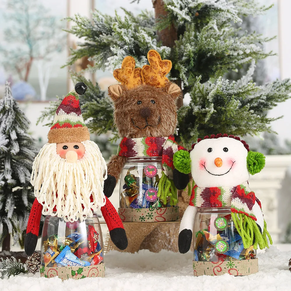 

Christmas decorations linen wrapped PVC transparent Santa Claus snowman elk candy tin children gift box snack tin christmas deco
