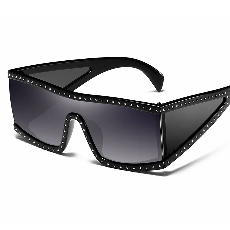 MINCL заклёпки роскошные солнцезащитные очки женские брендовые дизайнерские без оправы слишком большого размера Солнцезащитные очки Мужские ветрозащитные очки хип хоп Стиль Вечерние NX - Цвет линз: black