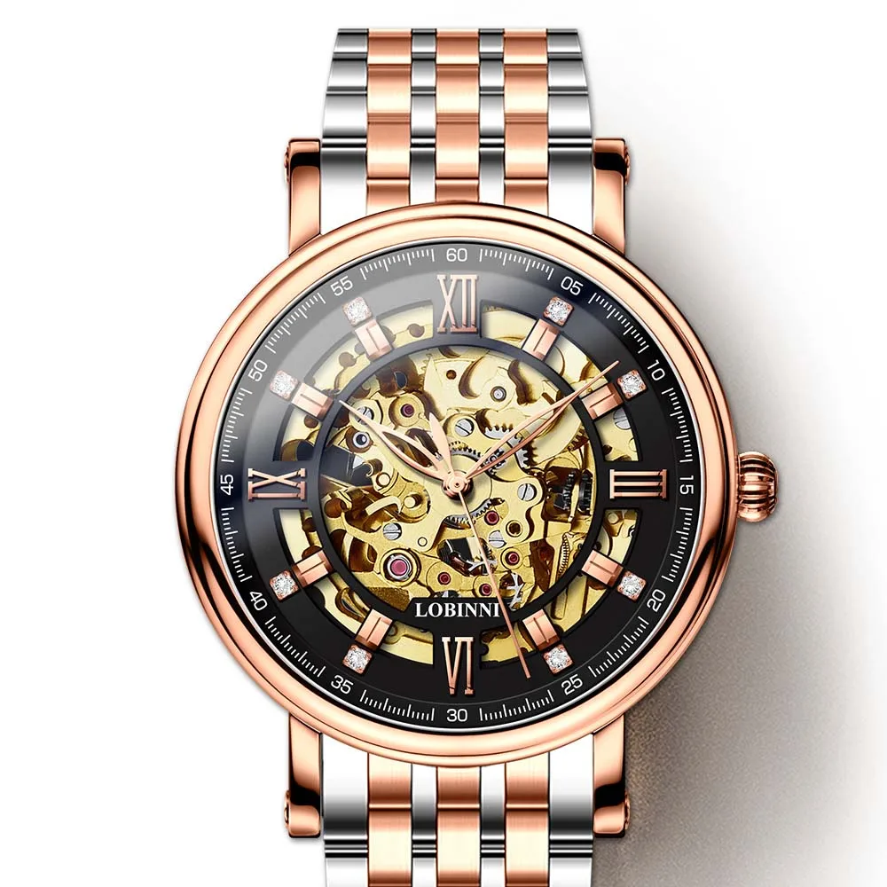 

Switzerland Watch Men LOBINNI MIYOTA Automatic Mechanical Watches Full Steel Sapphire Skeleton Clock relogio masculin 9010M-8