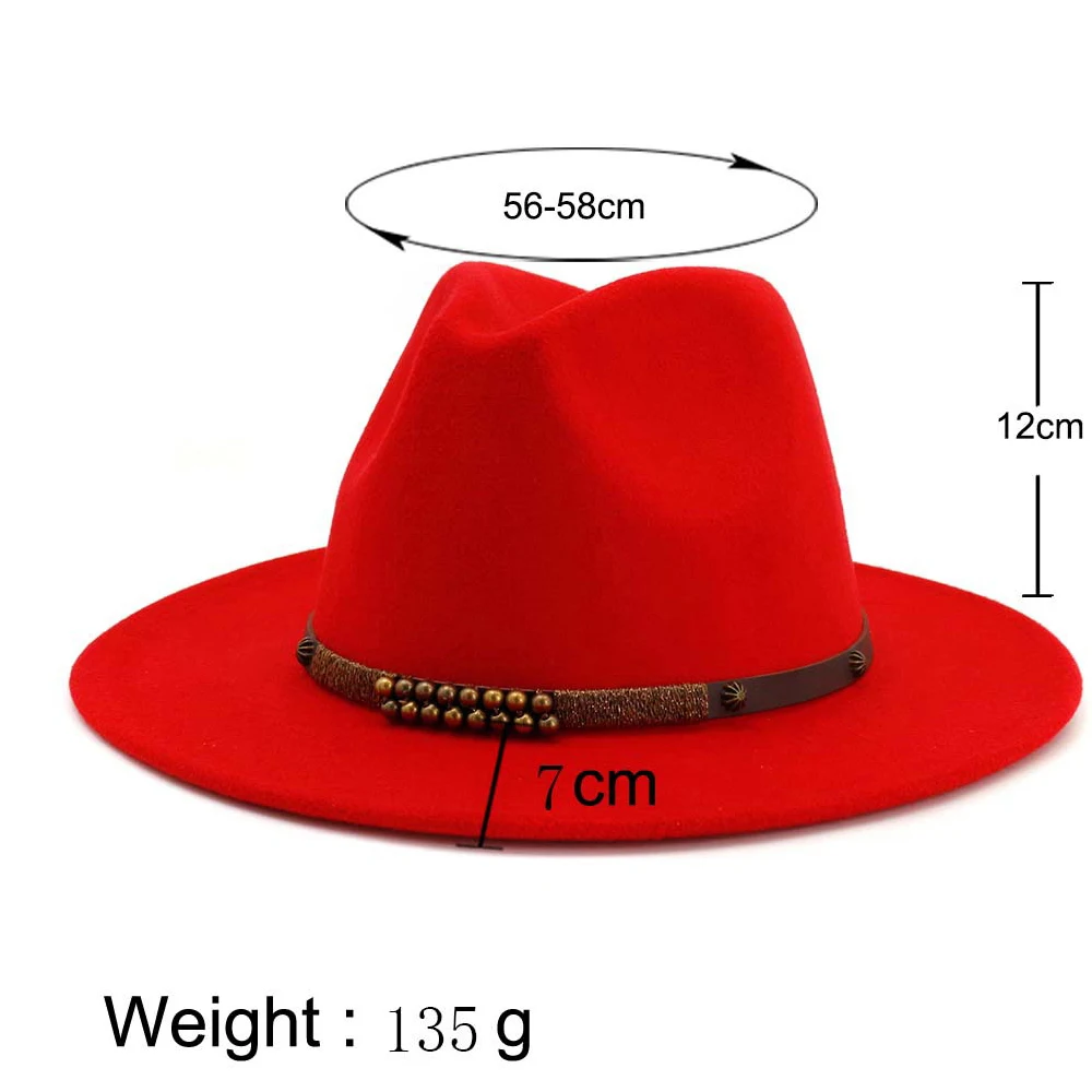 Men Women Fedora Hat With Belt Wide Brim Hat Ladies Winter Hat Pop Jazz Hat