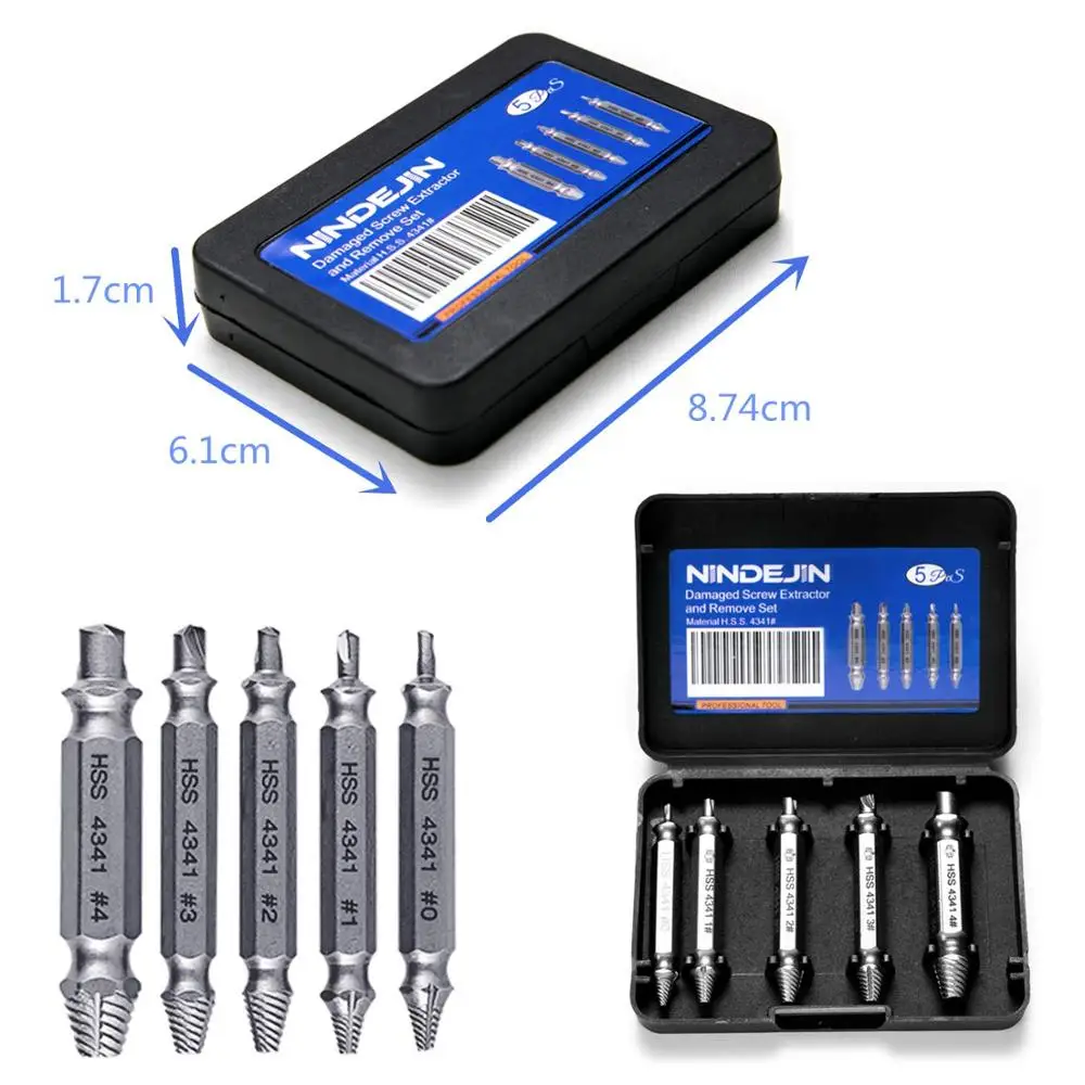 NINDEJIN 5pcs Damaged Screw Extractor Drill Bit Extractor Drill Set Broken Speed Out Bolt Extractor Bolt Stud Remover Tool