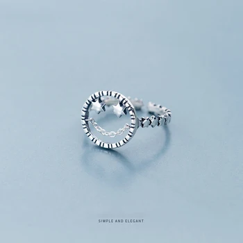 

Modian Vintage Smiley Face Ring for Women Fashion 925 Sterling Silver Stackable Stars Open Adjustable Finger Ring Fine Jewelry