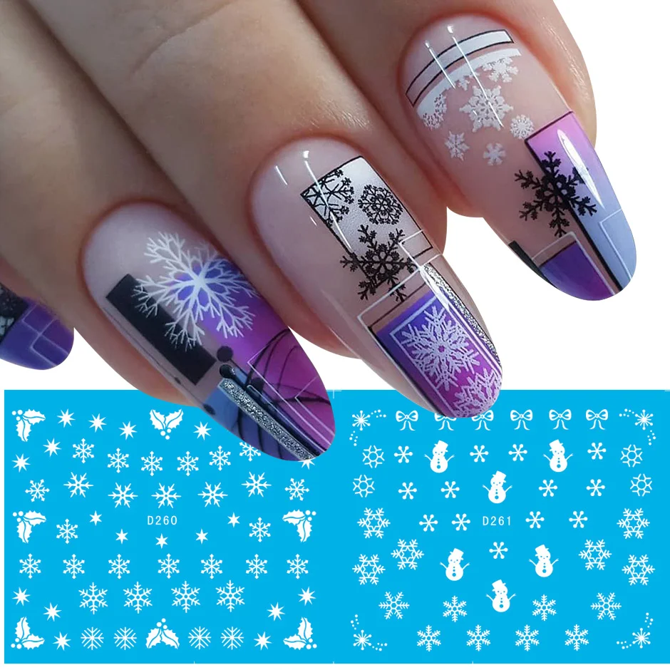 11pcs Winter Nail Sticker Manicure Decals White Snowflake Water Slider for Nail Art Decoration Polish DIY