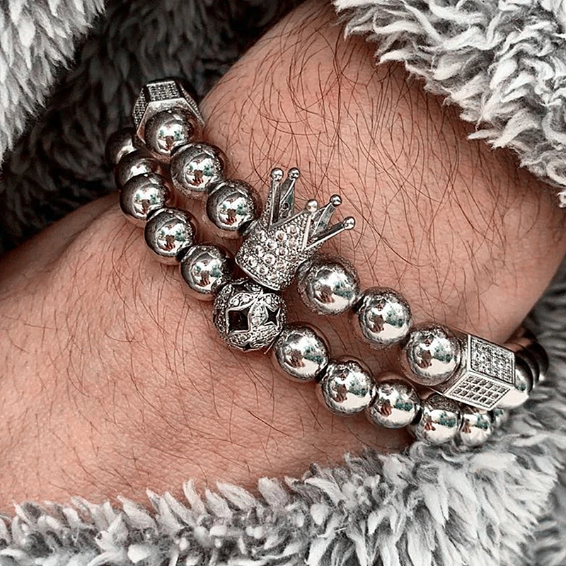 2 шт./компл. Роскошные Корона браслет Pave Цирконий звездного неба украшенный