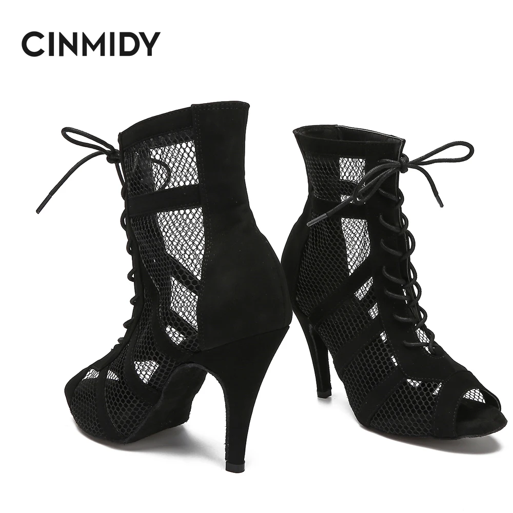 CINMIDY Fashion Dance Boots Women's High Top Latin Dance Shoes Jazz Tango Ballroom Pole Boots Cuban Heel Breathable Party Shoes dance shoes
