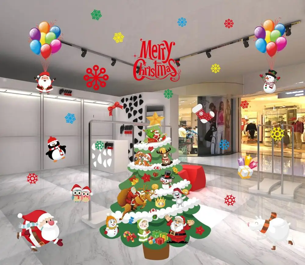 15 Natal декоративные переводные наклейки на окна 70*50 см съемные DIY Стеклянные Настенные Счастливого Рождества Снежинка Санта олень и сани езды стикер - Цвет: 15