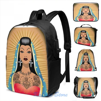 

Funny Graphic print Chola Guadalupe USB Charge Backpack men School bags Women bag Travel laptop bag