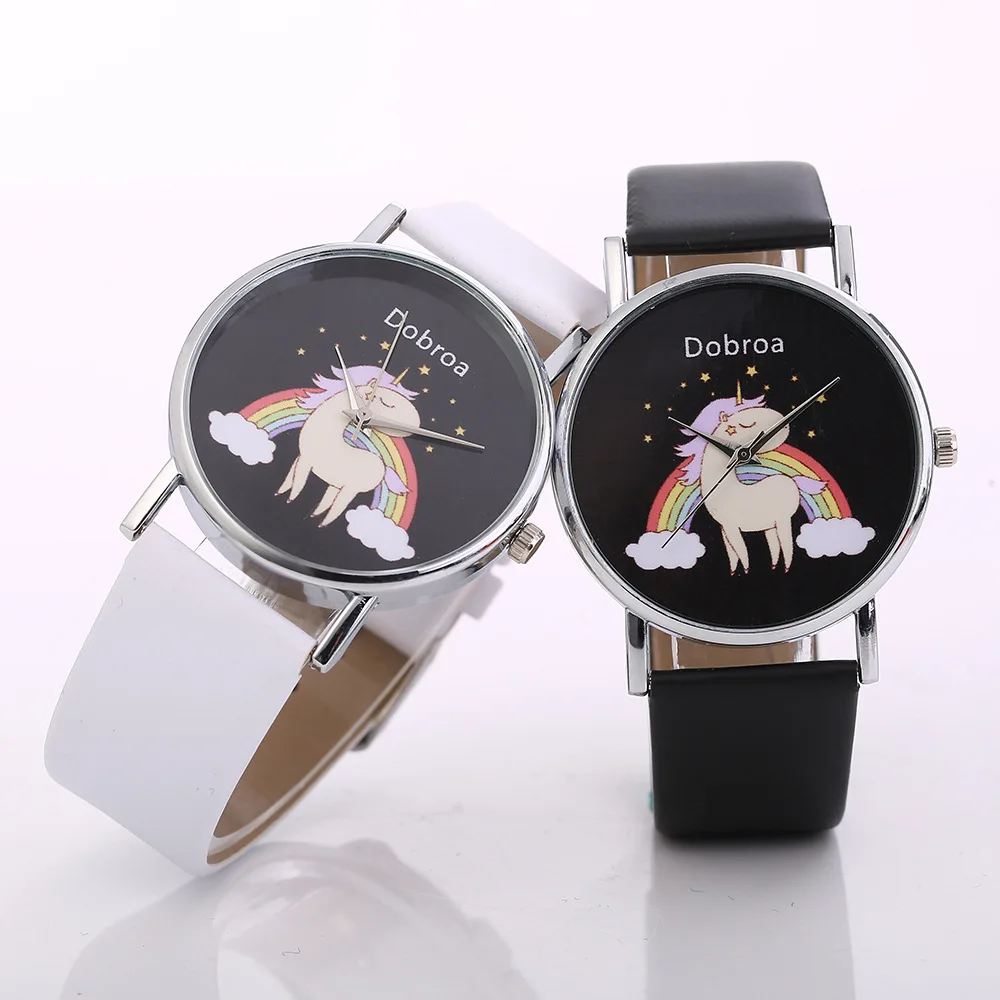 

New Style 2018 Hot Sales Rainbow Unicorn Night Sky Star Black Demas Belt Watch Leisure Table