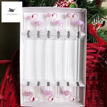 6 шт Заказные стеклянные мешалки для коктейльных напитков, палочка для кофе, мешалка, столовая посуда для бара, статуэтки фламинго, Миксер для напитков