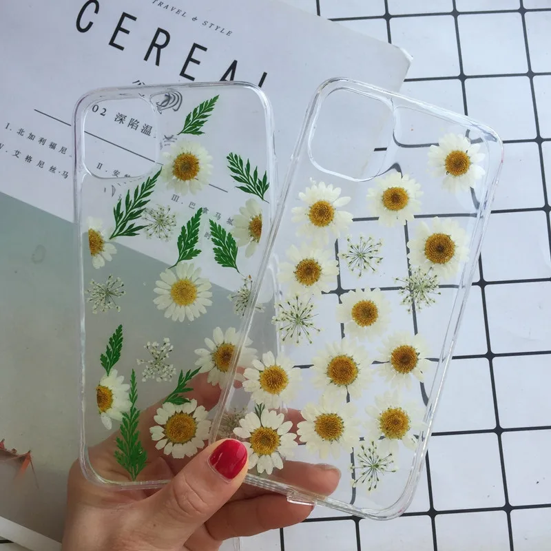 Tfshining real pressed flowers transparent soft tpu phone case For