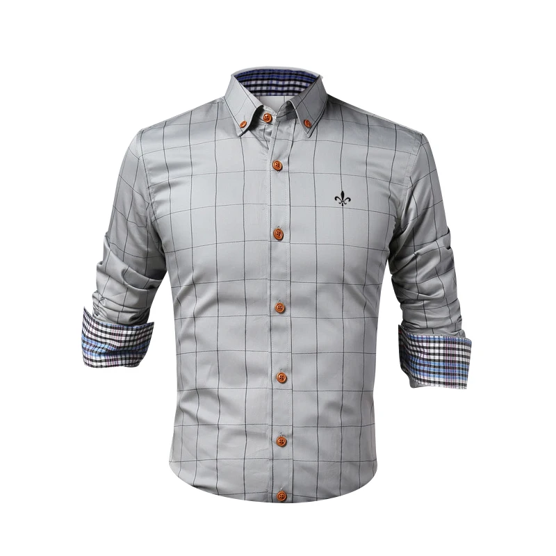 Fashion Blouse Shirt Plaid Social Masculina Dudalina Long Sleeve Slim Fit Shirt Men Floral Clothes Pullover White Male Cold