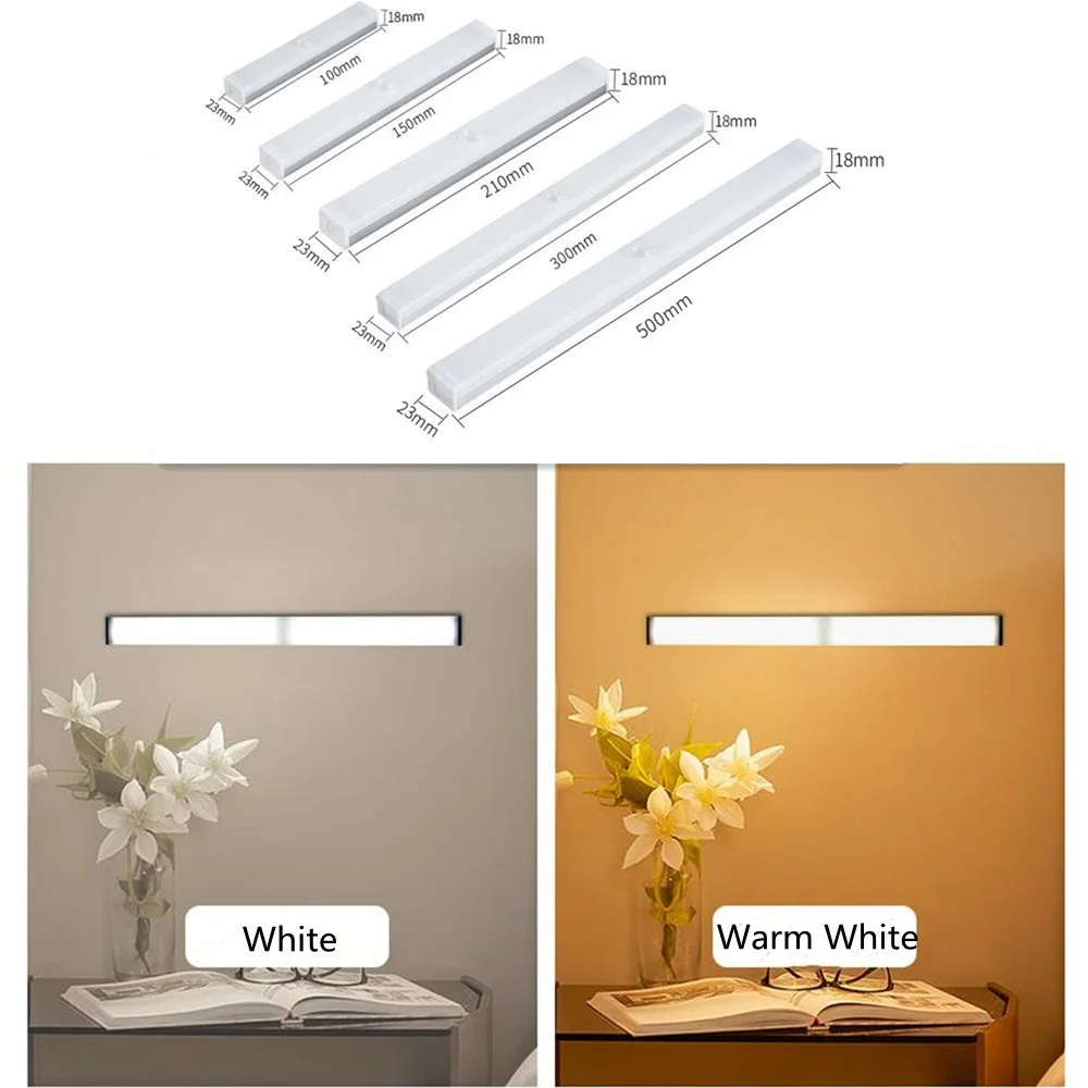 PIR Motion Sensor Closet Wardrobe Lamp LED USB Rechargeable Under Cabinet Aluminum Night Light