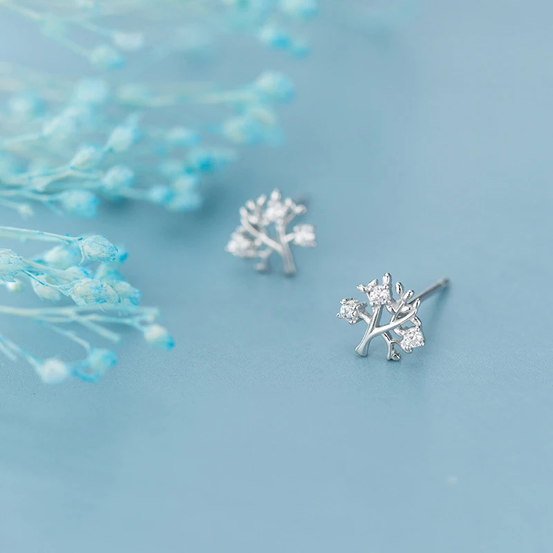 MODIAN Ослепительная Ясно CZ милые крошечные ветви дерева серьги гвоздики в виде