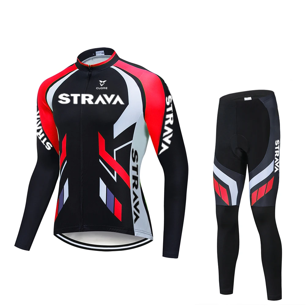 Трикотажный комплект для велоспорта STRAVA Pro Красная Трикотажная одежда с длинным
