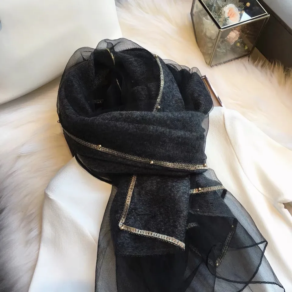 Black Royalmaybe Осенняя Женская мода для взрослых Шелковый однотонный модный шарф шаль для девочки пончо и накидки - Color: Black