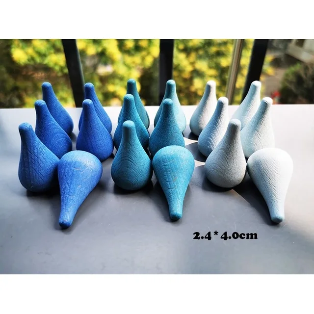 6pcs Children Wooden Rainbow Mandala Loose Parts Toys Mushrooms Honeycomb Droplets Tree Cones Mini Coins Building Blocks 6