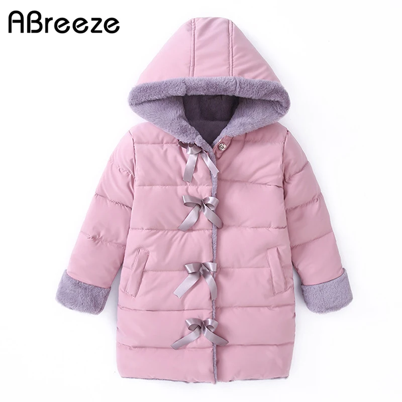 

Big Girls Winter Long Coats Faux Fur Patched Butterfly Button Hooded Thermal Coats