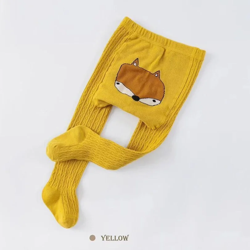Yellow Детские колготки; хлопковые колготки для маленьких девочек; теплые чулки; теплые вязаные Колготки с рисунком лисы и животных для девочек; колготки для маленьких девочек - Цвет: Yellow