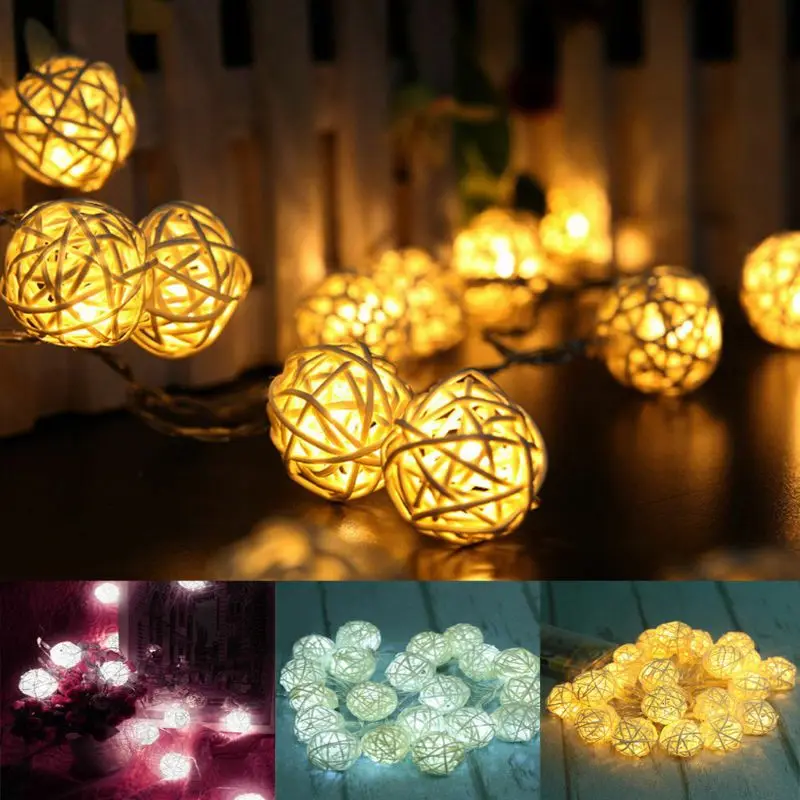 20LED ротанговый шар батарея гирлянда сказочные огни Рождественские вечерние свадебные лампы E65B