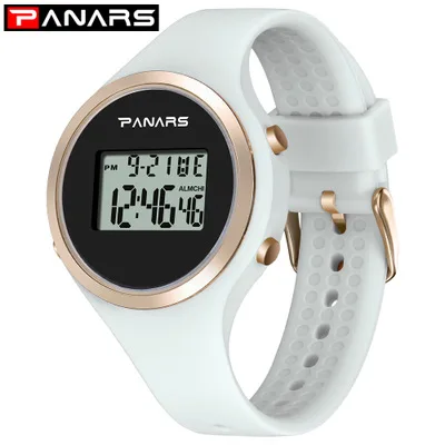 Топ бренд женские цифровые часы розовое золото Роскошные Электронные спортивные наручные часы для женщин леди светодиодный Фитнес резиновые часы Relogio - Цвет: White