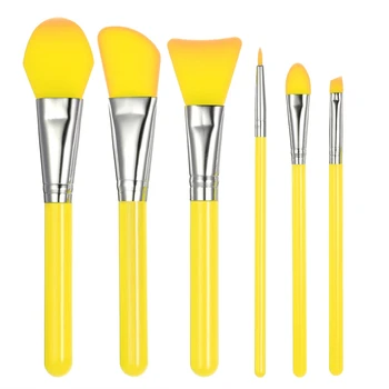 

Yellow 6Pcs/Set Silicone Makeup Brush Professional Facial Mask Foundation Cream Concealer Eyeshadow Brush Cosmetic Brush Make Up