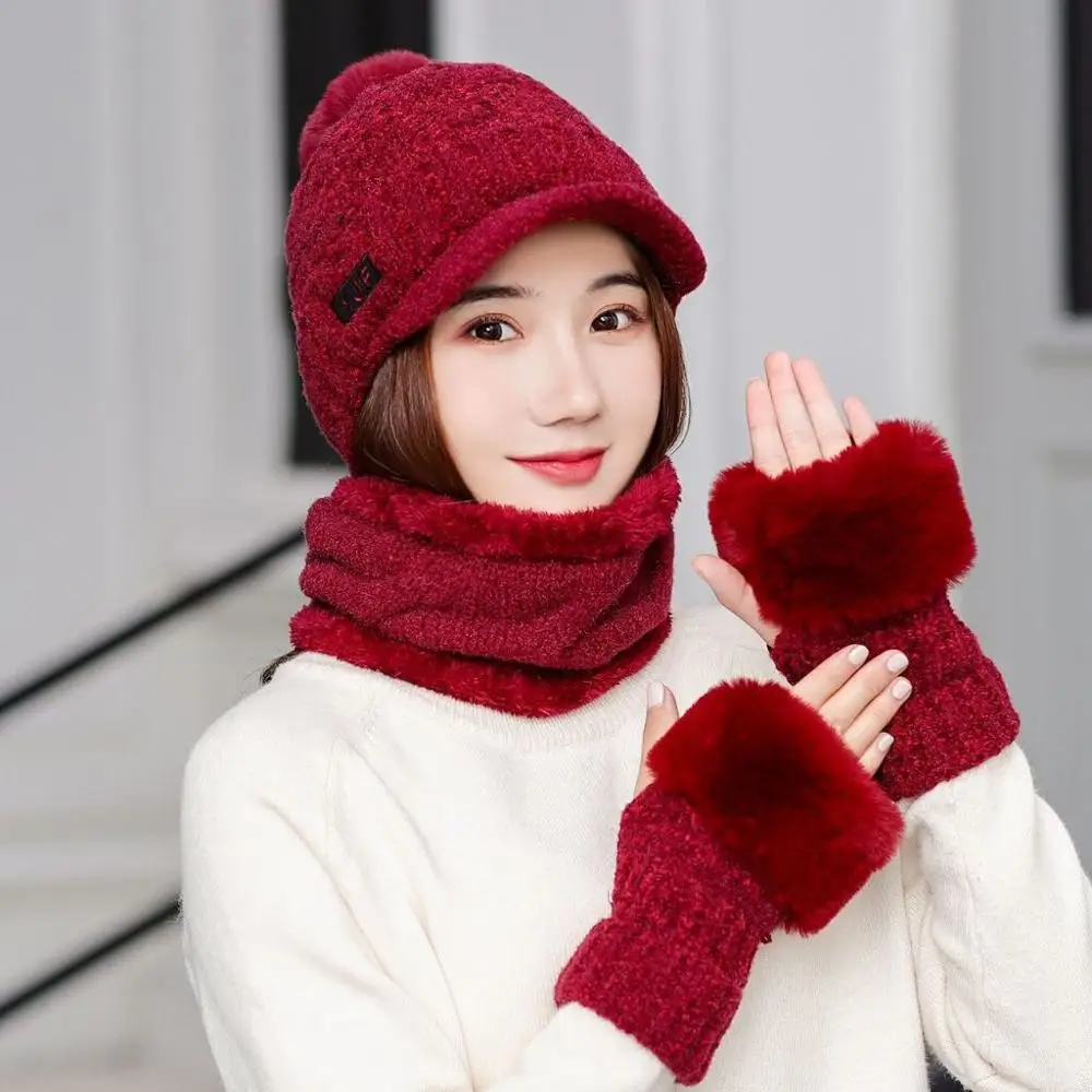 Зимняя шапка Skullies Beanies шапки для женщин синель шерсть шарф перчатки головные уборы, Балаклава маска Knitted шапка вязаная
