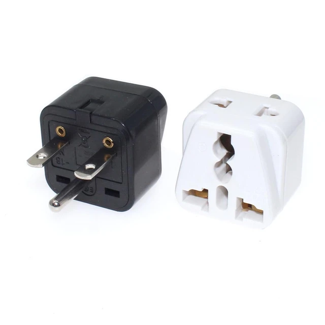 2 paquetes 10A 250V Universal UE AU UK to North American US 3-Pin NEMA5-15P  Adaptador de viaje Convertidor blanco