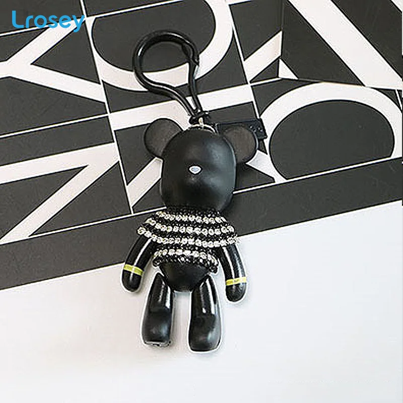 Black White Bear B Мишка со стразами брелок для детской комнаты украшения Модные украшения пара мужчин и женщин сумка Подвеска DIY креативное подвесное украшение - Цвет: Black White Bear B