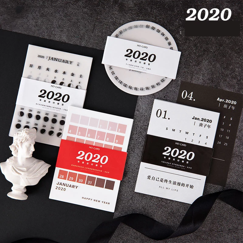 

24pcs 2020 Simple Space Gradient Color Monthly Calendar Index Tag Memo Pad Stationery Office Message Note Paper Notepad Planner