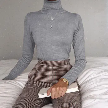 

Waatfaak Solid Basic Casual Autumn Bodysuit Long Sleeve Grey Elegant Bodysuits Turtleneck Skinny Romper Sexy Body Female Winter
