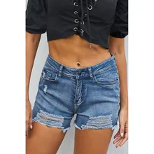 Женские Универсальные джинсовые шорты большого размера с завышенной талией для похудения MamaLight lady Blue Wash Heartbreaker Distress