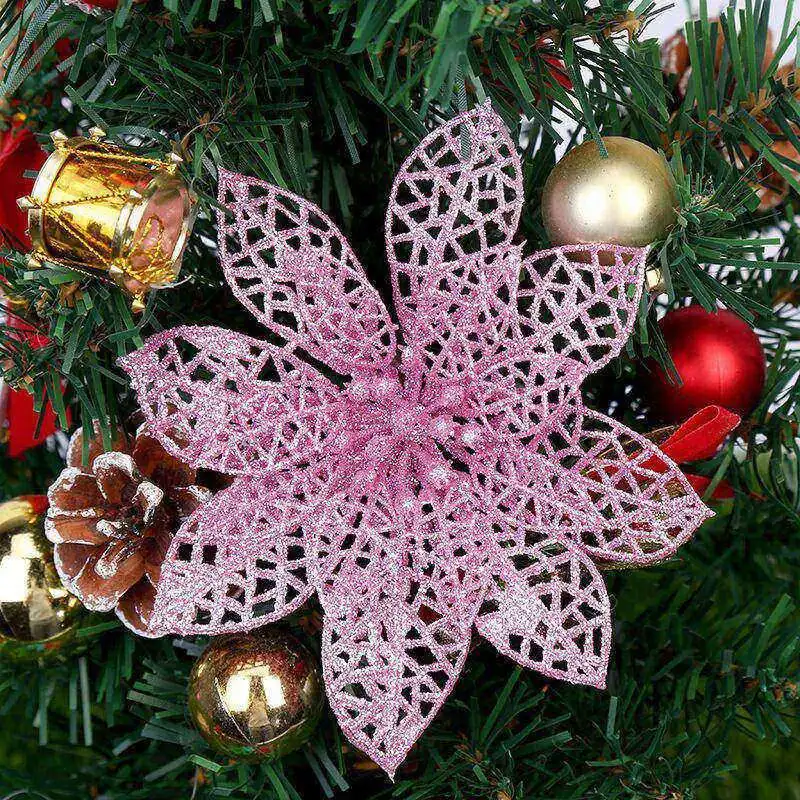 Хит, 5 шт., искусственные цветы, украшения для рождественской елки, рождественские украшения для дома, Новогодние рождественские украшения, рождественский подарок noel, Q - Цвет: Pink