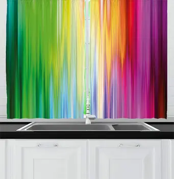 

Purple Green Rainbow Kitchen Curtains Abstract Colors Looking Like Flowing into Another Rainbow Color Schemed Artwork
