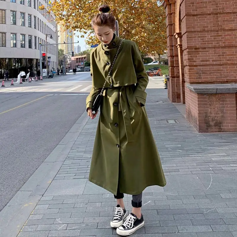 Army Green Trench Coat Women Autumn Winter Coat
