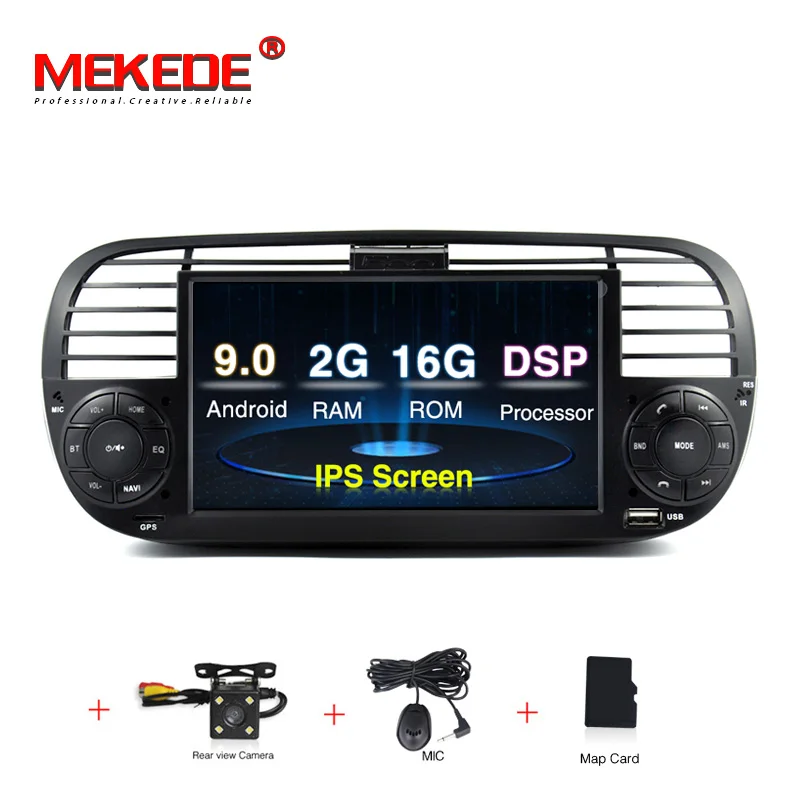 DVD CAMERA Mekede IPS DSP android 9.0 1024x600 HD 2DIN 2 din Car multimedia player for Fiat 500 2007- with wifi bluetooth radio - Color: DVD CAMERA