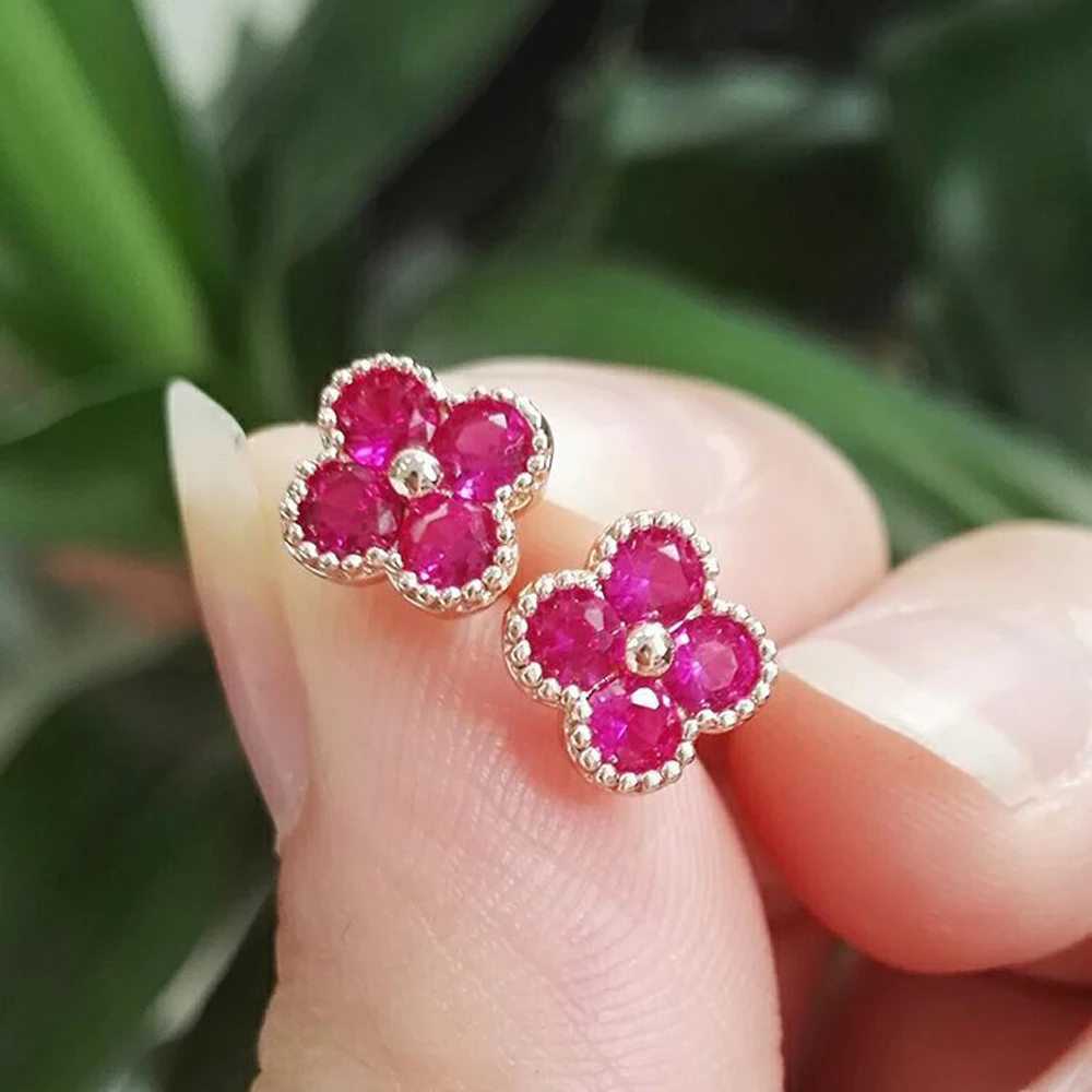 Ruby Earrings Women Net Fashion Simple Sweet Red Corundum Girls Jewelry Drop shipping | Украшения и аксессуары