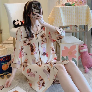 

2020 Pajamas New Summer Leisure xue fang si Satin Nightgown Tracksuit Dress