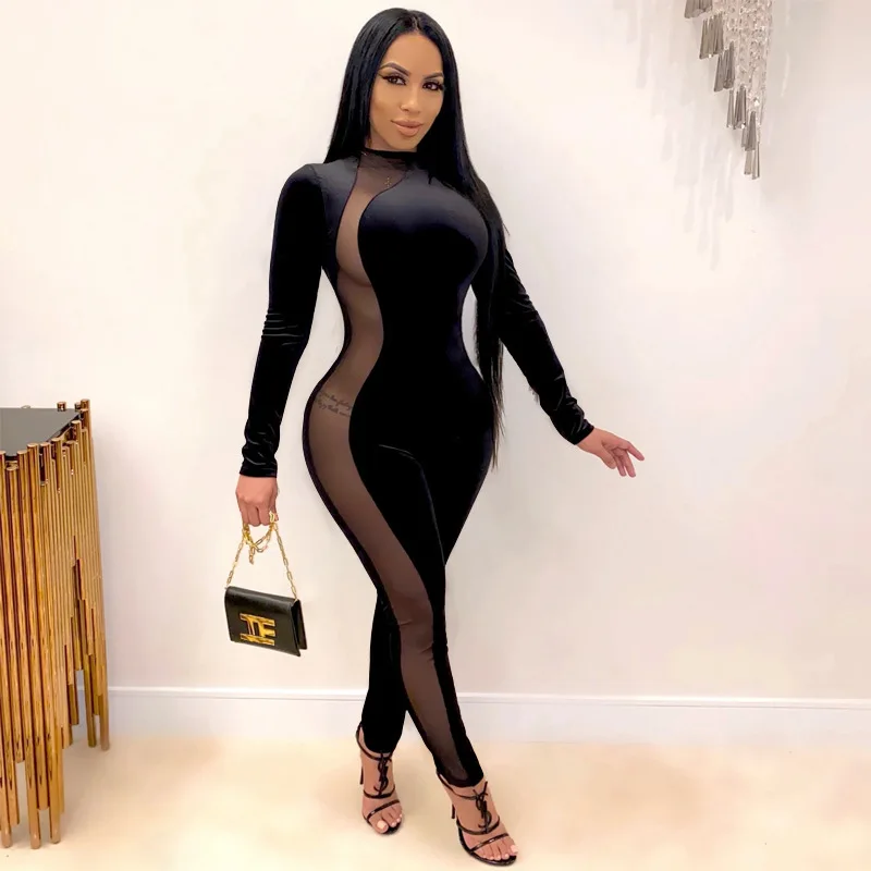 Women Sexy Piece See Through Sheer Mesh Sets Color Block Bodycon