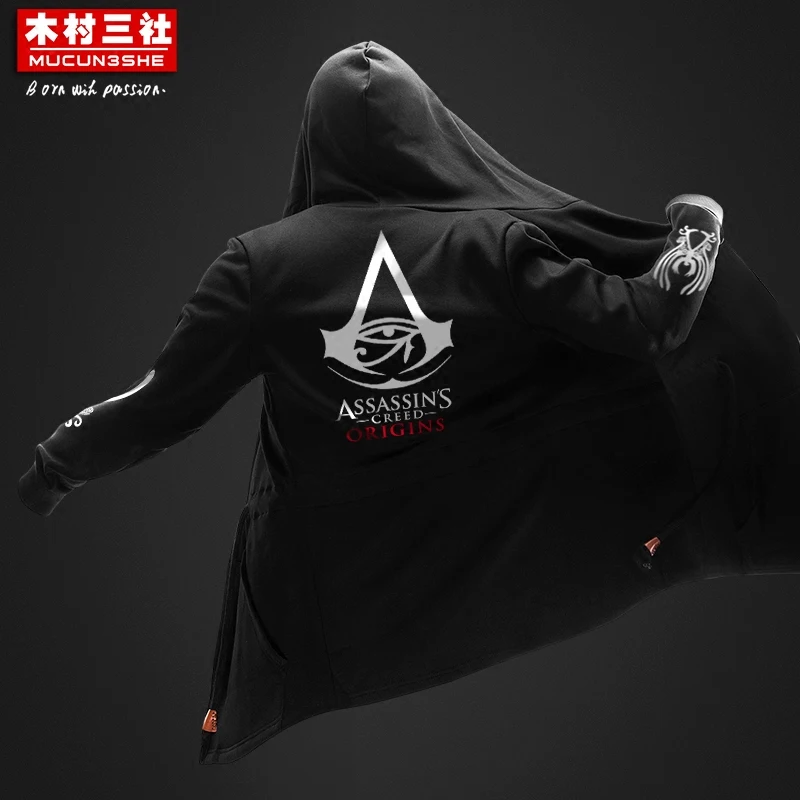 Осенняя и зимняя одежда spines creed origin ветровка мужская Длинная плюс бархатная куртка с капюшоном жилеты Тренч Мужская