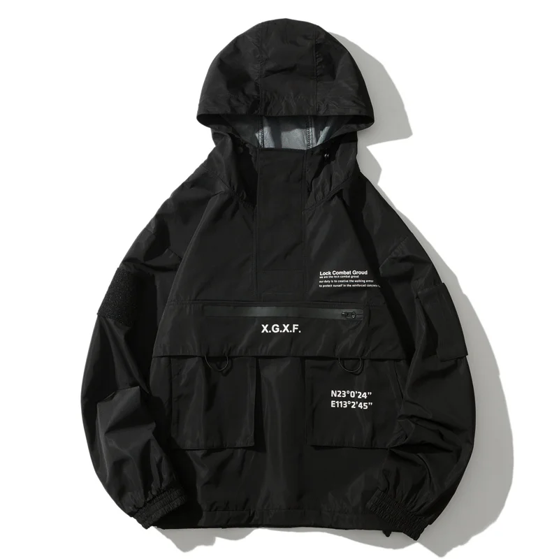 Men's Jacket Techwear High Street Streetwear Black Hoodie Pocket Man Women Couple Spring Autumn Fashion New Water Proof Male Top 6