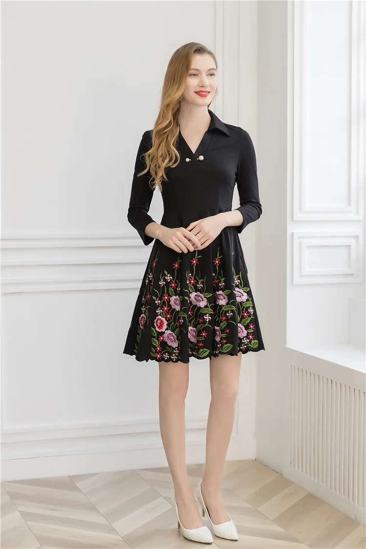 Новое цветочное винтажное платье-рубашка xxxl pring Вышивка женское офисное платье размера плюс Повседневные платья а-силуэта
