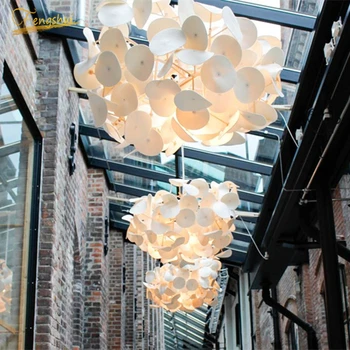 

Nordic Creative Fabric Flower Chandelier Modern Led Chandeliers Rustic Bar Bamboo Hanging Lamp Hotel Restaurant Decor Fixtures