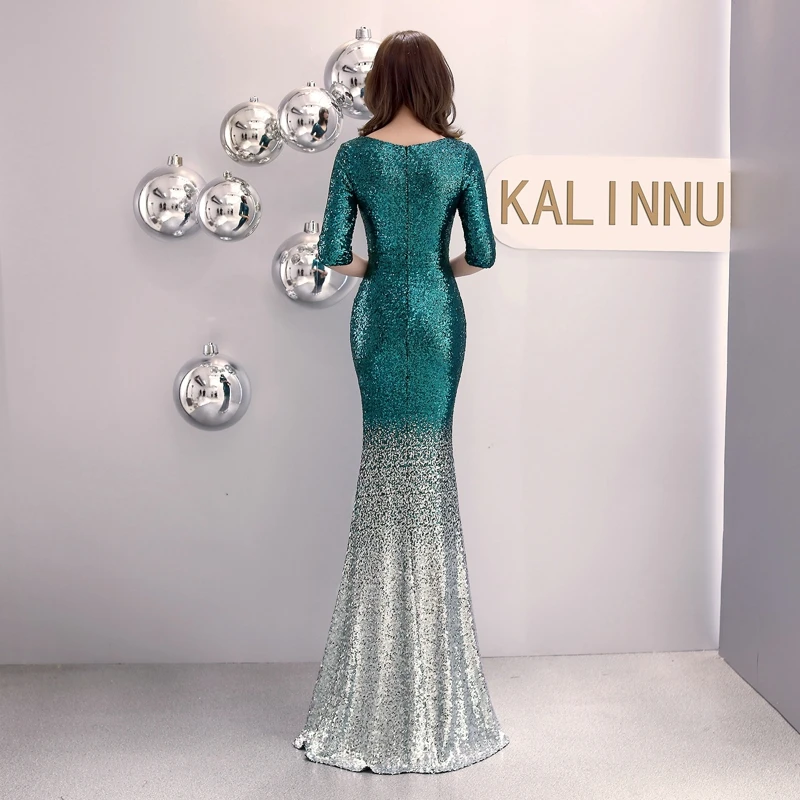 Robe De Soiree элегантные вечерние платья с пайетками YIDINGZS с коротким рукавом длинное вечернее платье YD16116